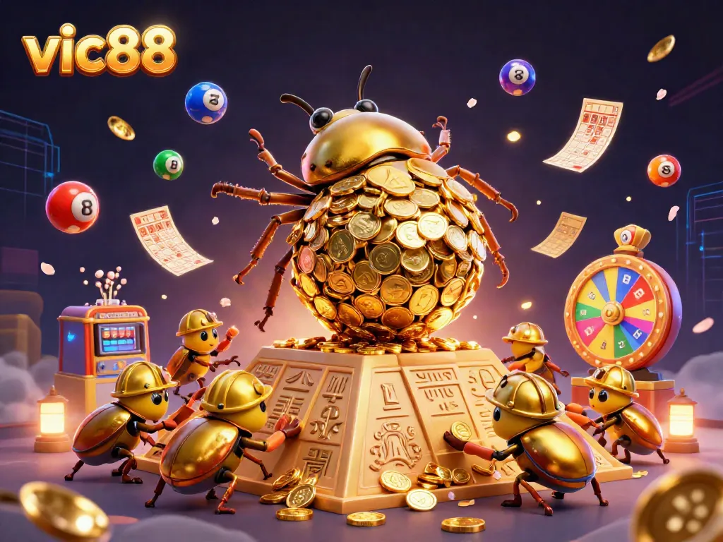 Experience the thrill of vic88 with a vibrant collage of playful casino elements.