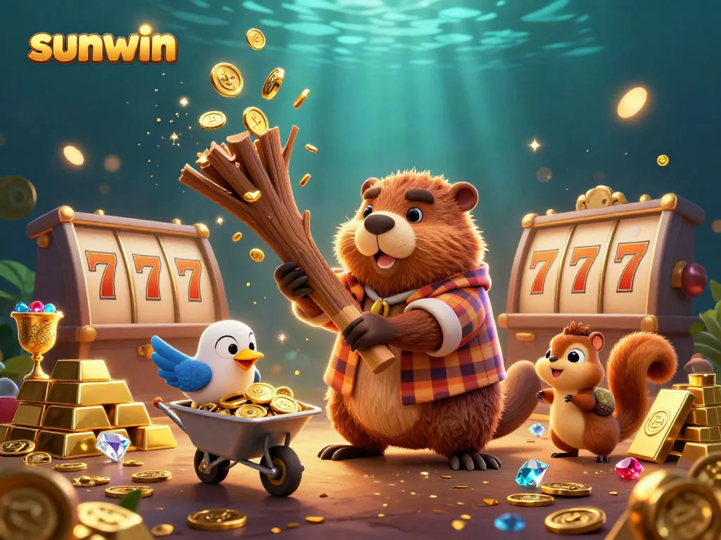 Experience thrilling slots action with the sunwin platform in this vibrant 3D gaming scene.