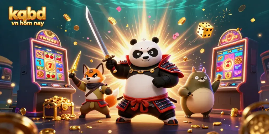 Engage with kqbd vn hôm nay as samurai panda and ninja fox in a vibrant casino scene.