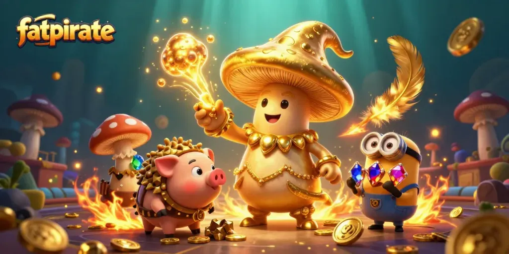 Join the fun at FatPirate casino with captivating characters and gaming action in a vibrant scene.